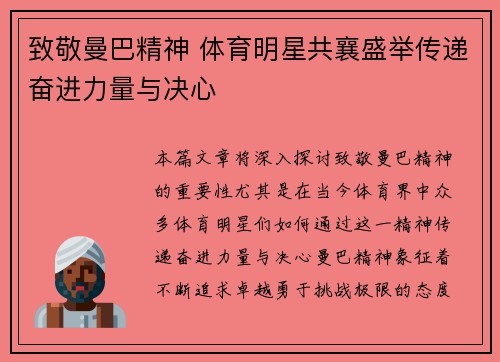 致敬曼巴精神 体育明星共襄盛举传递奋进力量与决心